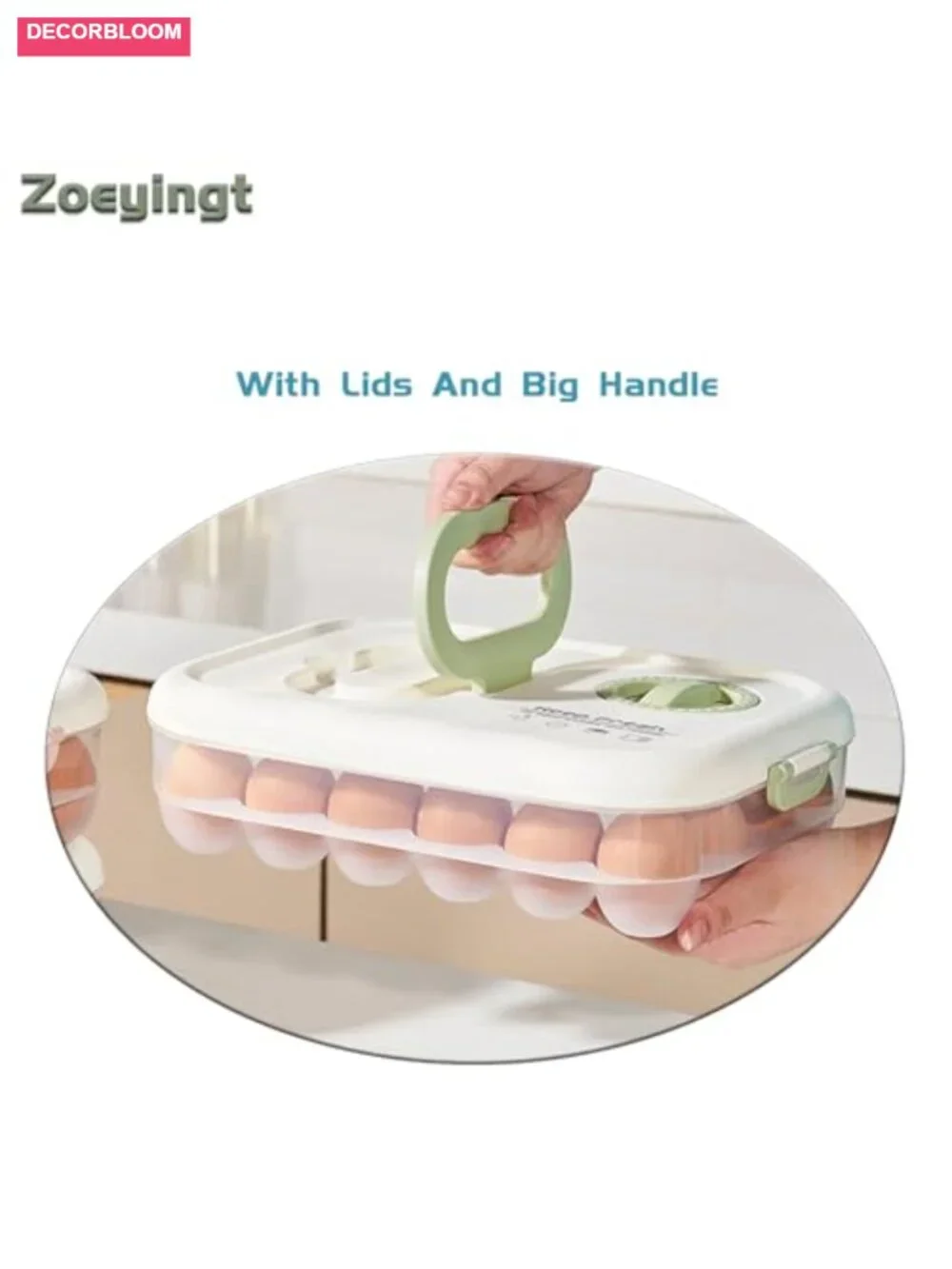 Stackable Egg Organizer with Lid & Handle, Clear Plastic, Pack of 2